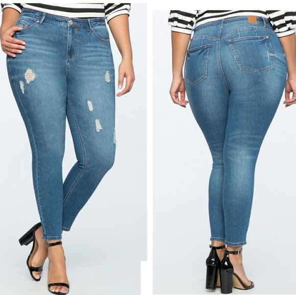 Eloquii Denim - ELOQUII Classic Peach Lift Distressed Skinny Jean